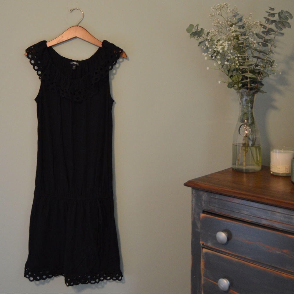 Express Eyelet Casual Black Dress